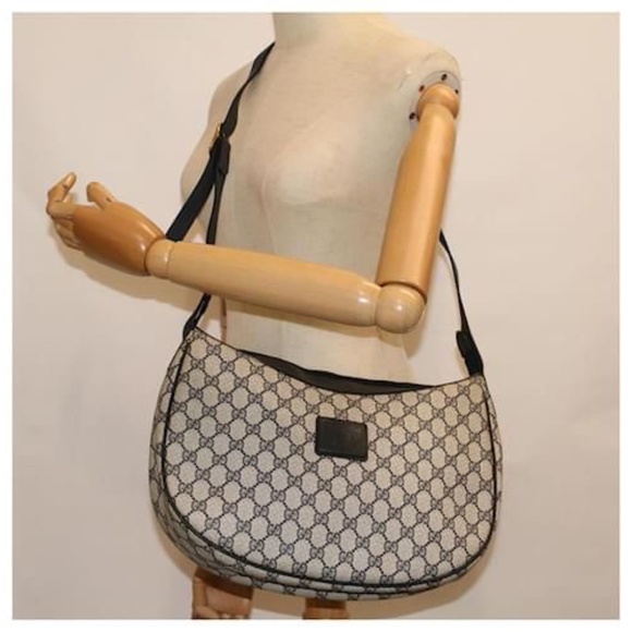 Authentic GUCCI Vintage GG Supreme Canvas Shoulder/Crossbody Bag Beige/Black - Picture 3 of 13